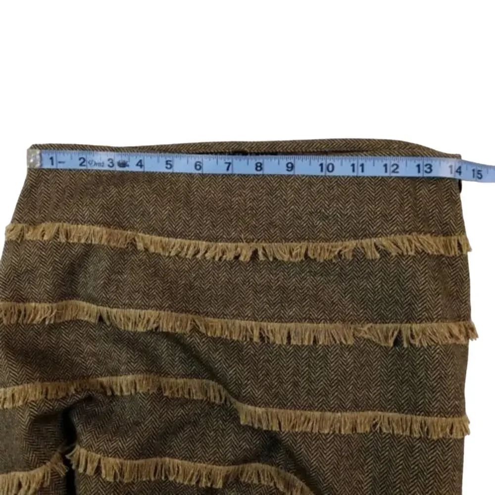 Lafayette 148 Brown Herringbone Fringe Skirt 6
